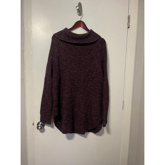 Free People Wool Blend Oversized Dylan Tweedy Purple Cowl Neck Sweater Sz Medium - Picture 2 of 6